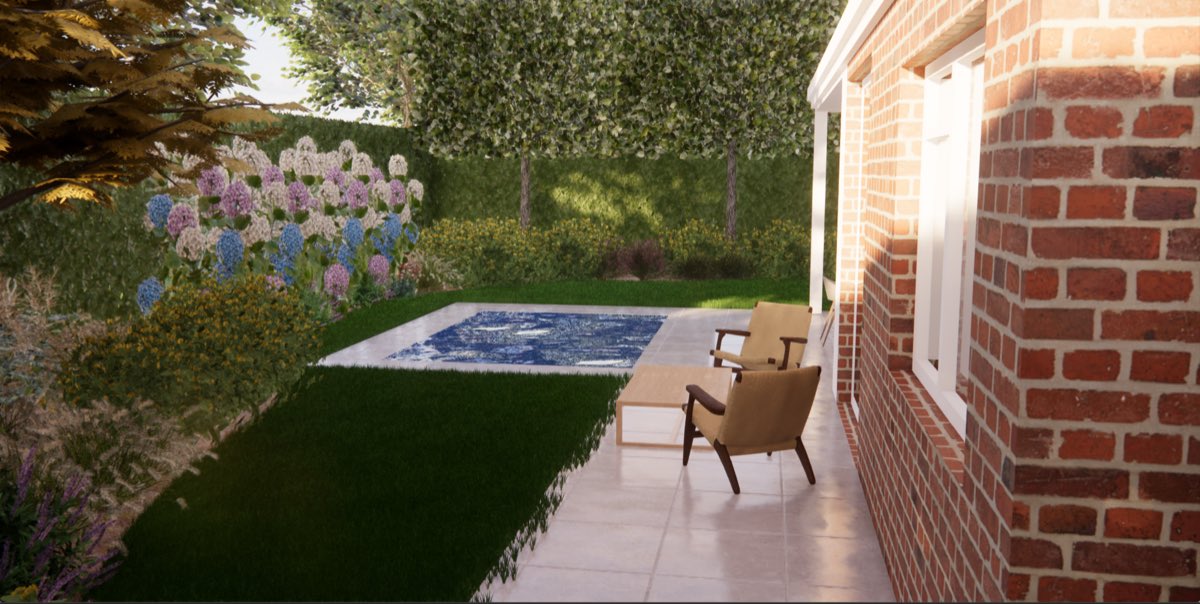 Driedimensionaal tuinontwerp van Hovenier J. van Stijn, voorbeeld 1
