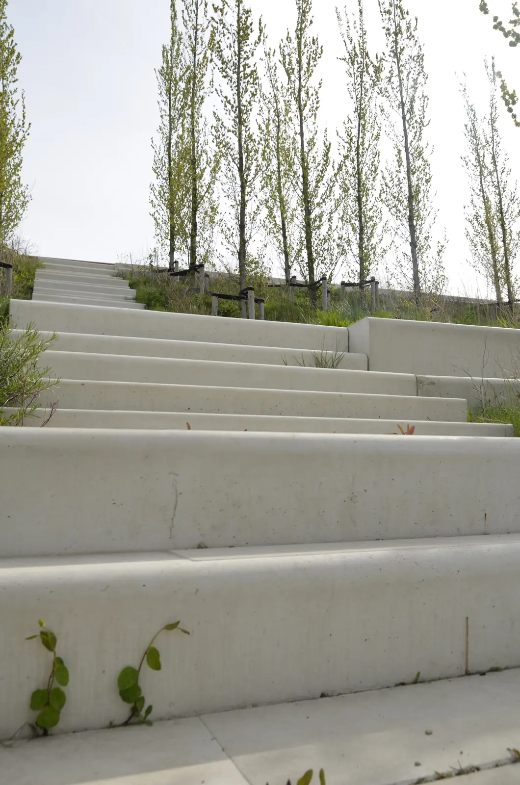 Betonnen onderplaten geplaatst langs de erfgrens